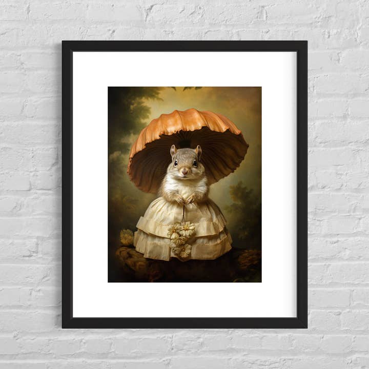 Salty Alyce - Wholesale Art Print - Lady Squirrel With Mushroom Art Print 41AS