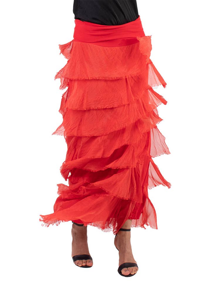 Gigi Moda - Vente Jupe – femme - Jupe volantée longue en soie10