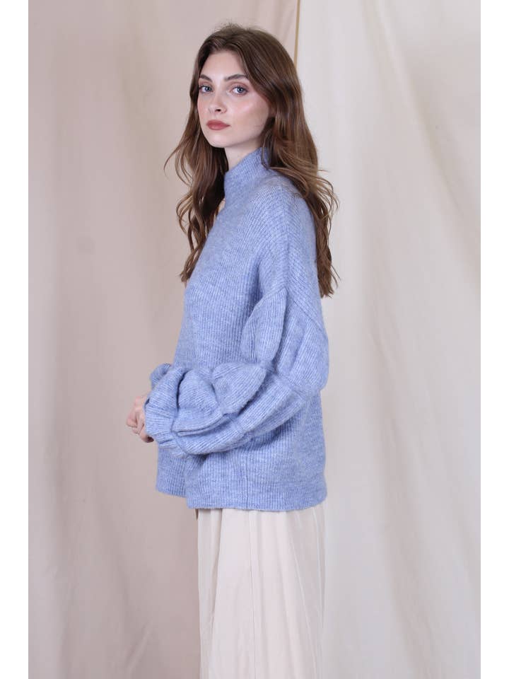 Fore Collection - Wholesale Knit Sweater - Women's - MOCK NECK KNIT OVERSIZED SWEATER SLEEVE DETAIL-TI2460
