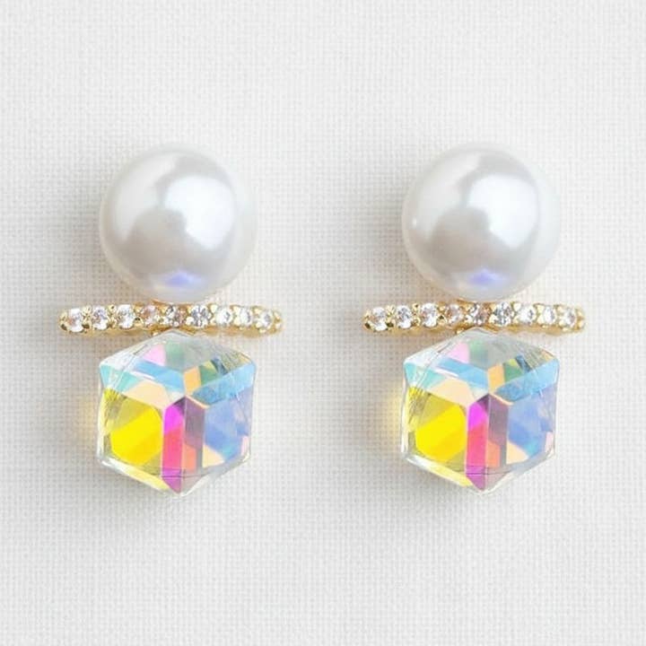 Geometric Drop Earrings with Dazzling Accents for wholesale by Ellemadera