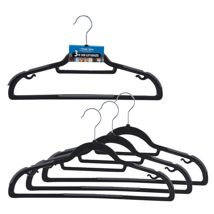 Deluxe Import Trading - Wholesale Clothes Hangers - Non-Slip Hangers - 3 Pack - 18'' Hangers - Black