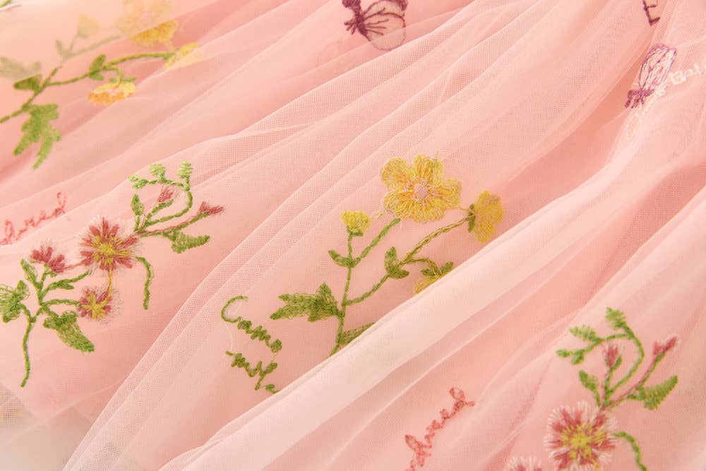 Little Trendy - Wholesale Dress - Kids - Girls floral embroidery mesh dress with butterfly wings 11