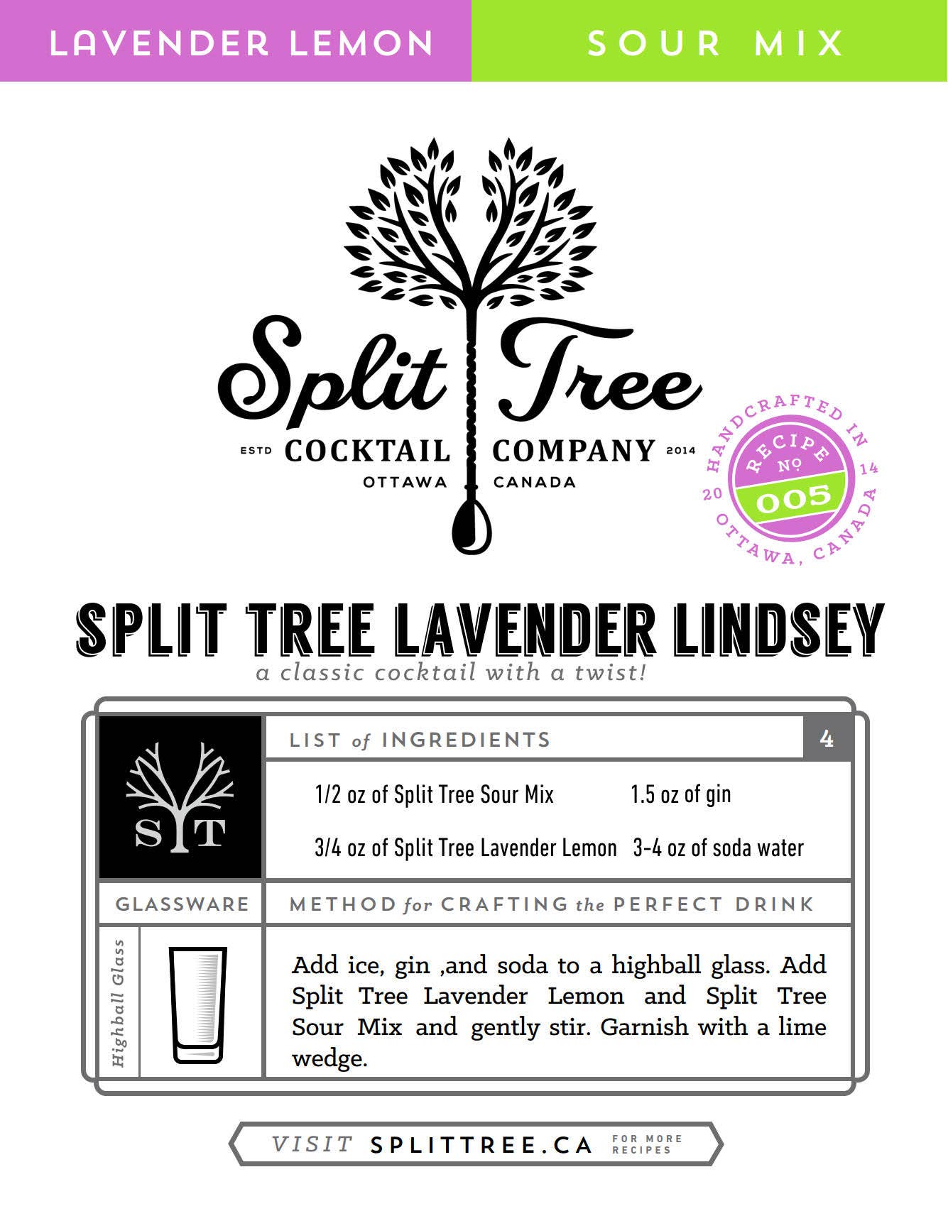 Split Tree Cocktail Co - Wholesale Cocktail Mix/Syrup - Lavender Lemon Cordial Cocktail and Soda Mix2