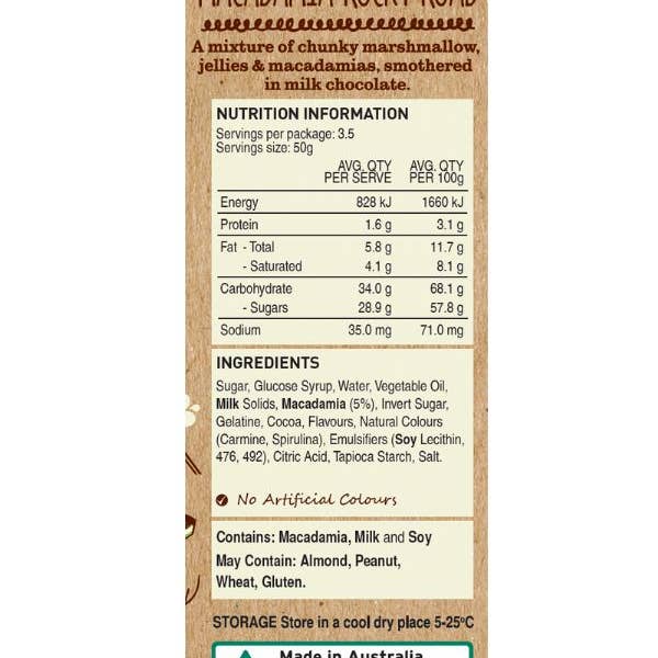 Kellys Candy Co. - Wholesale Chocolate-covered sweets - Macadamia Rocky Road - Bulk 3kg Slab1