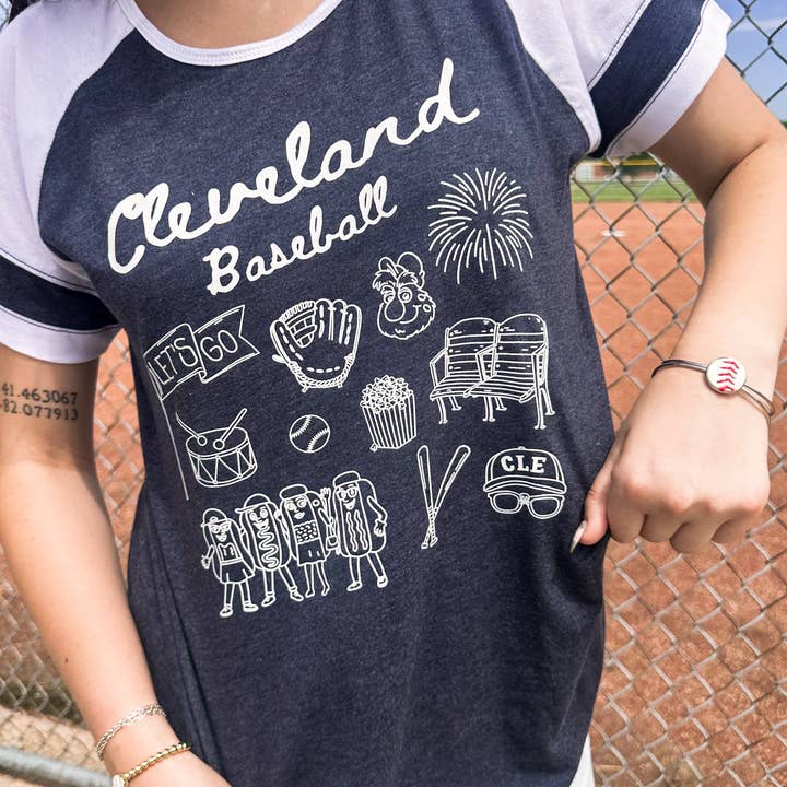 Ladies Varsity Cleveland Baseball Doodle Tee for wholesale by Mistakes on The Lake