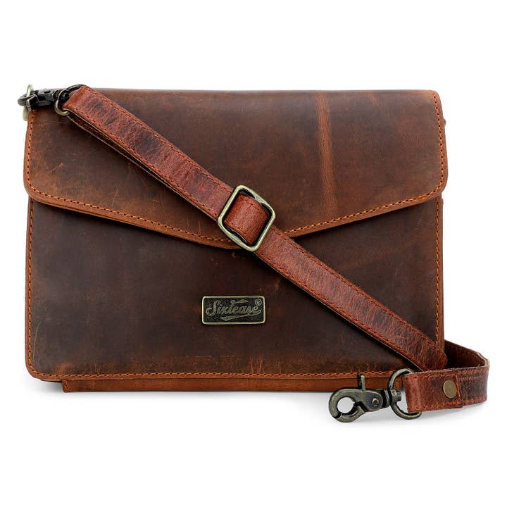 Pochette da donna in pelle rustica - marrone castano per la vendita all'ingrosso da parte di Sixtease Bags USA