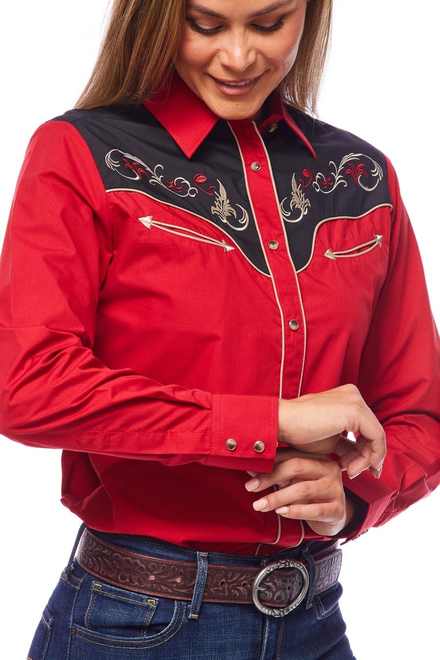 Rodeo Clothing - Vente Chemise à col boutonné – femme - Robe brodée à manches longues d'inspiration western pour femmes62
