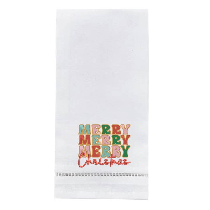 Merry Merry Merry Christmas theedoek voor wholesale door Blythe Embroidery Co.