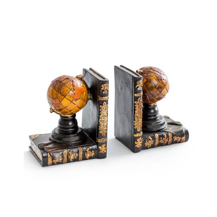 McGowan & Rutherford Ltd - Wholesale Bookend - Antiqued Pair of Globe Bookends