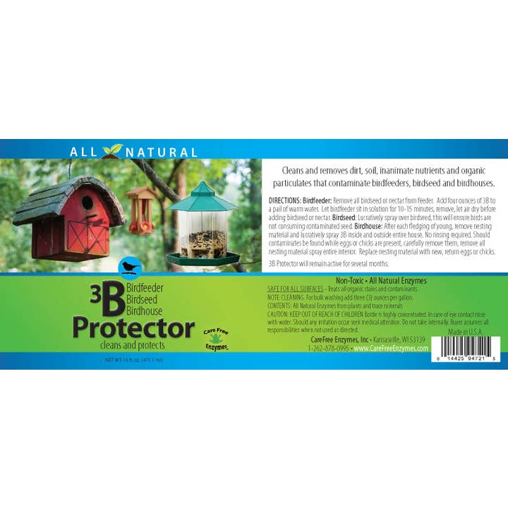 Carefree Enzymes - Wholesale Bird Feeder - 3B Birdfeeder, Birdseed & Birdhouse Protector 16 oz Spray