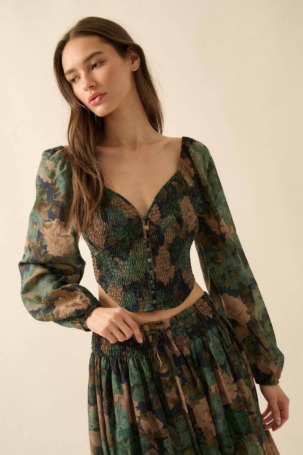 Promesa USA - Wholesale Blouse - Women's - Floral-Print Smocked Sweetheart Corset Peasant Top4