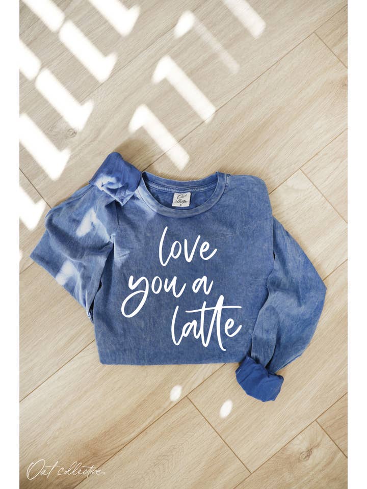 OAT COLLECTIVE - Venta al por mayor Camiseta serigrafiada - Mujer - Gráfico de manga larga LOVE YOU A LATTE lavado con minerales