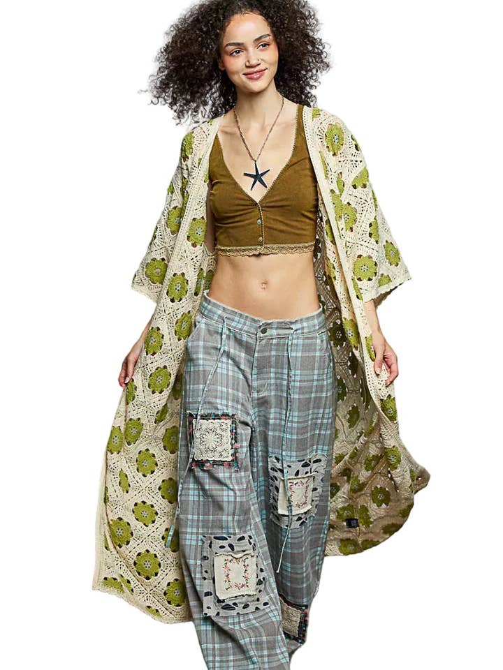 POL Open Front Floral Crochet Longline Cardigan for wholesale by Garden Naked