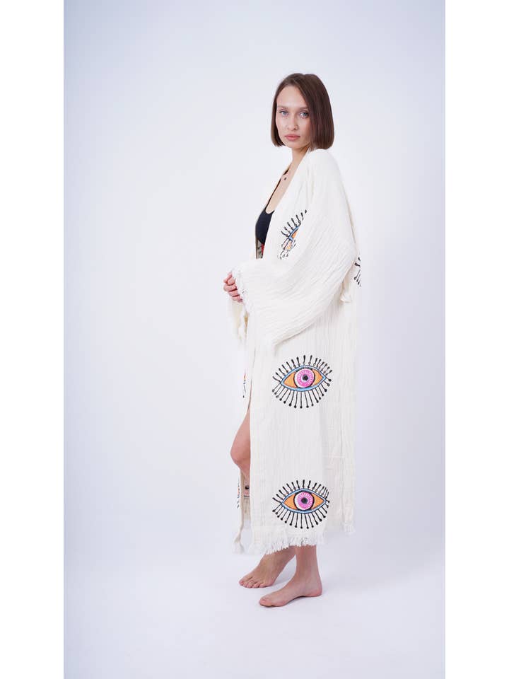 Bodho – Kimono - Mulher por atacado – Artesanal Evil Eye Festival de Boho Kimono, Boho Beachwear4