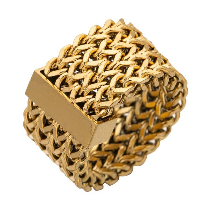 Gold Chunky Stainless Steel Franko Solid Size Ring-00082 for wholesale by Simply Jewels