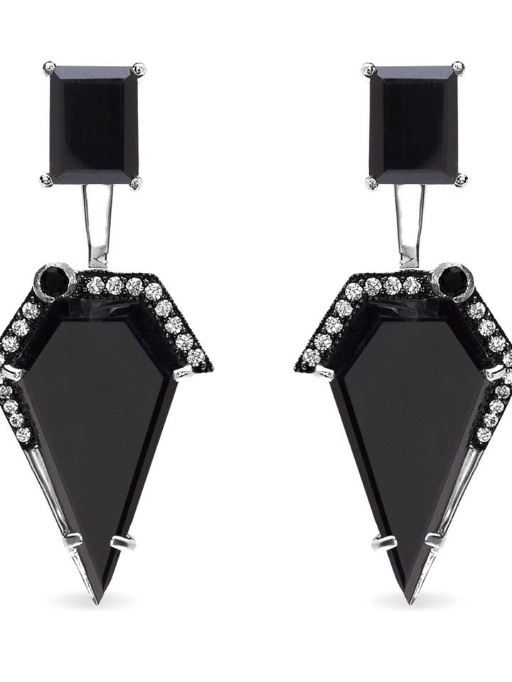 Orecchini a Lama con Diamanti Neri in Platino per la vendita all'ingrosso da parte di SALLY SKOUFIS™