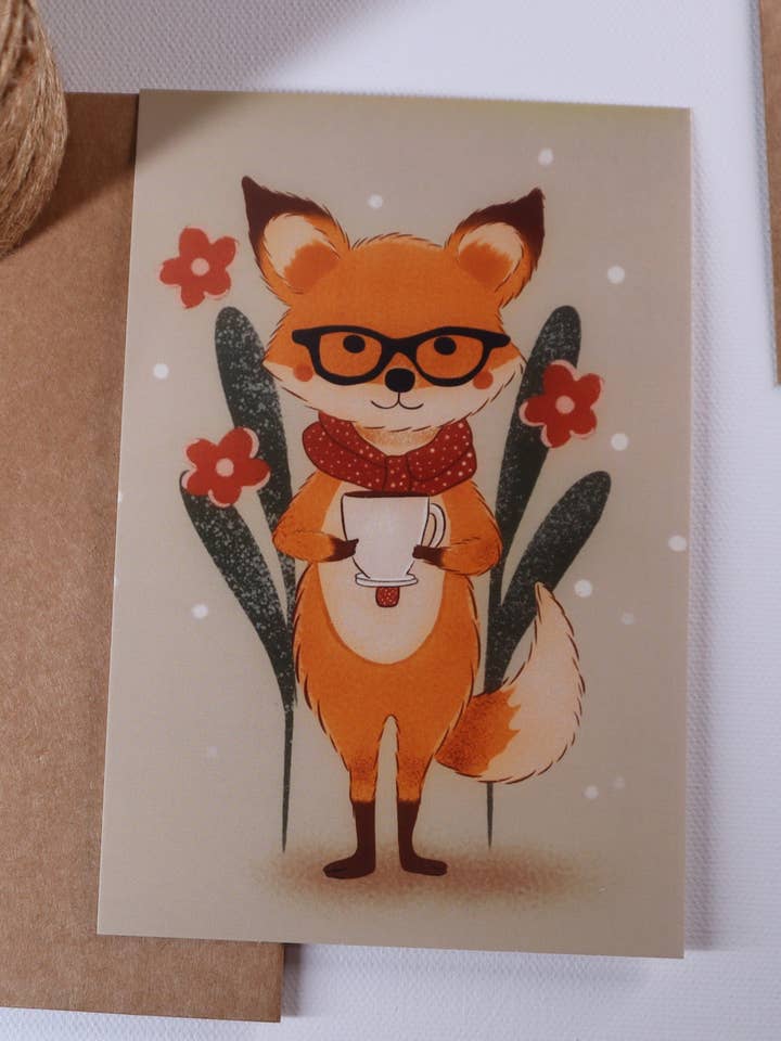 Postal o impresión artística de zorro acogedor para venta al por mayor de cozychillart