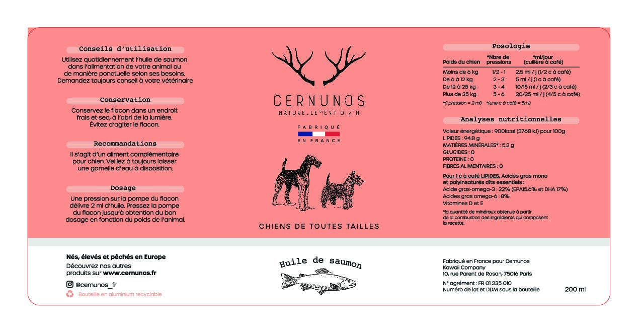 Cernunos – Großhandel Tiernahrung – Hund – Lachsöl für Hunde – Hergestellt in Frankreich1