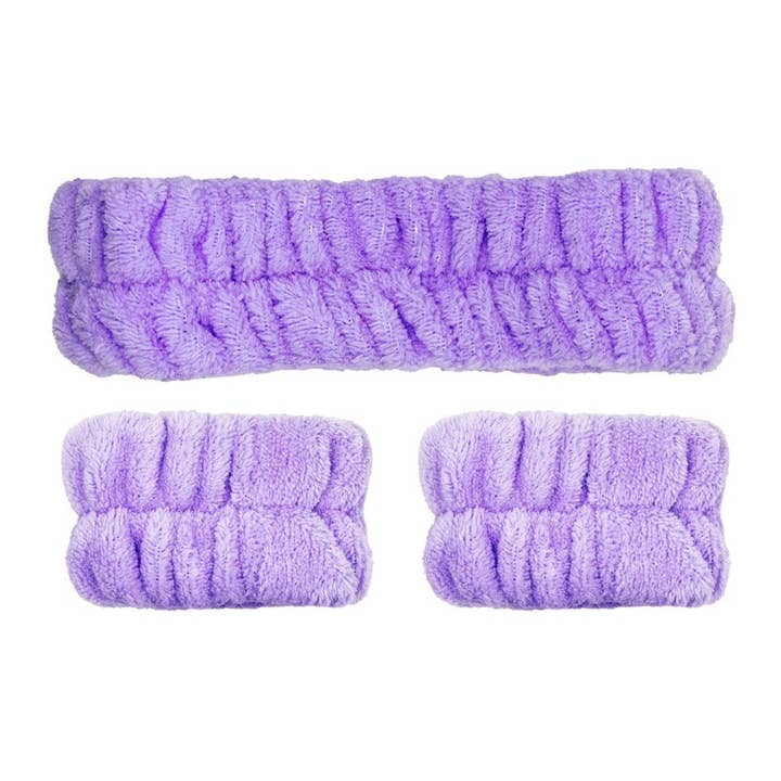 PINEAPPLE Beauty - Wholesale Spa Headband - CALA 69132 Lavender Plush Headband & Wristband Set - 6pc
