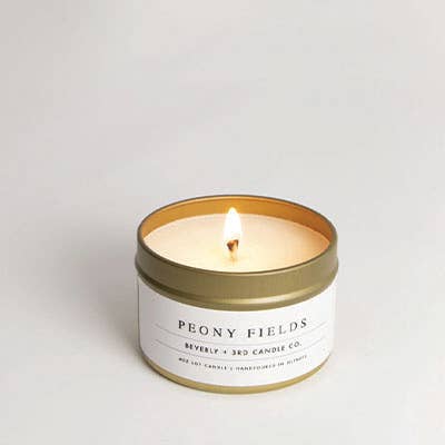 Beverly and 3rd Candle Co. - Wholesale Travel Candles - Peony Fields 4oz Travel Tin - Soy Candle1