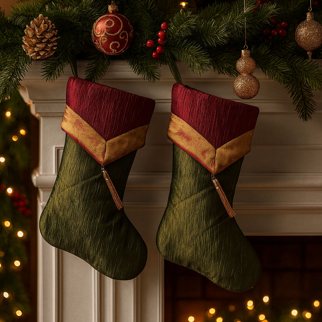 Fennco Styles - Wholesale Holiday Stocking - Set of 2 Two-Tone Crushed Tasseled Christmas Stockings1