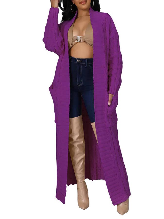 MB Fashion Wholesale - Wholesale Cardigan - Women's - MB FASHION Cable-Knit Long Cardigan with Pockets 073AT