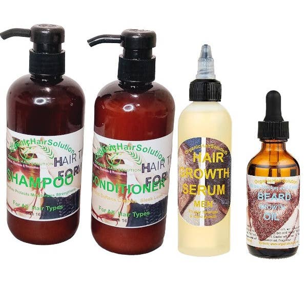 Set de regalo de aseo para hombres: sérum para el crecimiento del cabello, champú y acondicionador para el crecimiento de la barba para fortalecer el cabello, el cuero cabelludo y el cabello más fuertes, gruesos y largos para venta al por mayor de Organic Hair Solution