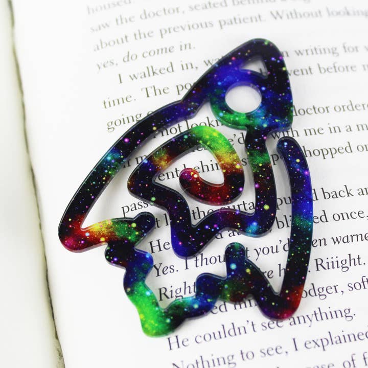 Rainbow Galaxy Rocket Ship Shaped Bookmark for wholesale by Pearl's Custom Creations