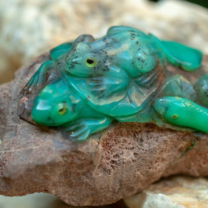Chrysopras FROSCH und Schlange Figuren für den Großhandel von Asian Ethnic Art