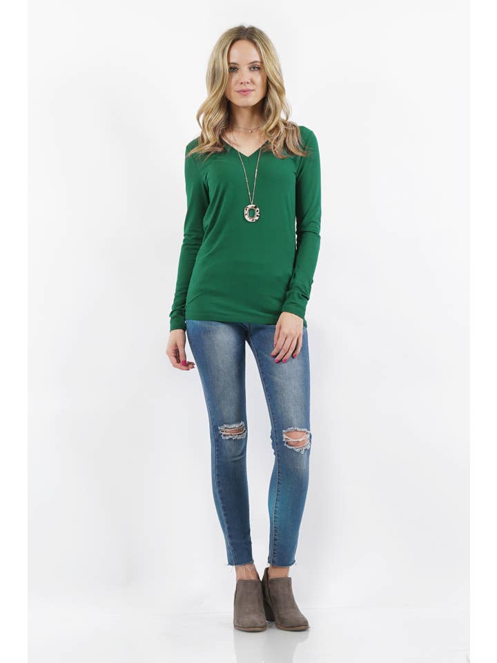 42POPS - Wholesale T-Shirt - Women's - '.Microfiber Long Sleeve V-neck Tee