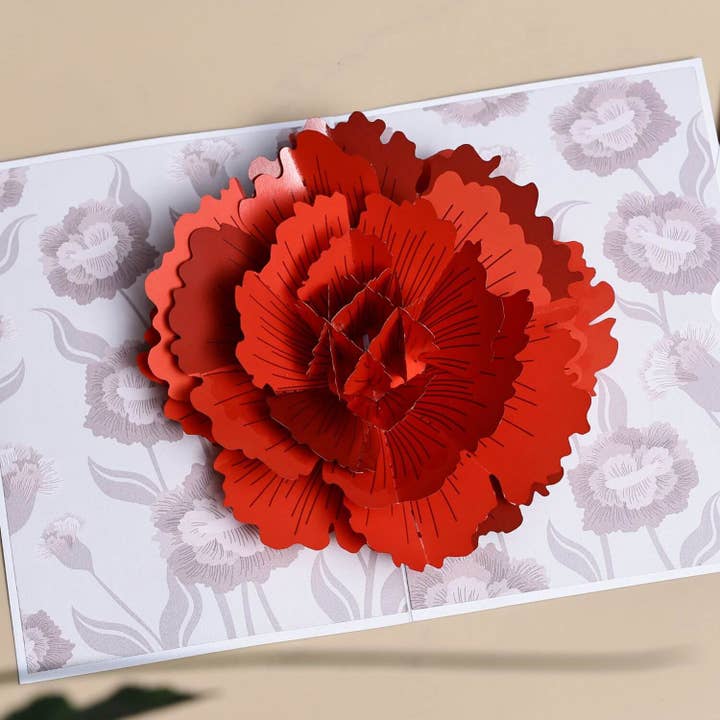 Unipop Cards, LLC - Venta al por mayor Tarjetas de felicitación - Tarjeta desplegable con forma de flor de clavel, tarjeta desplegable para el Día de la Madre