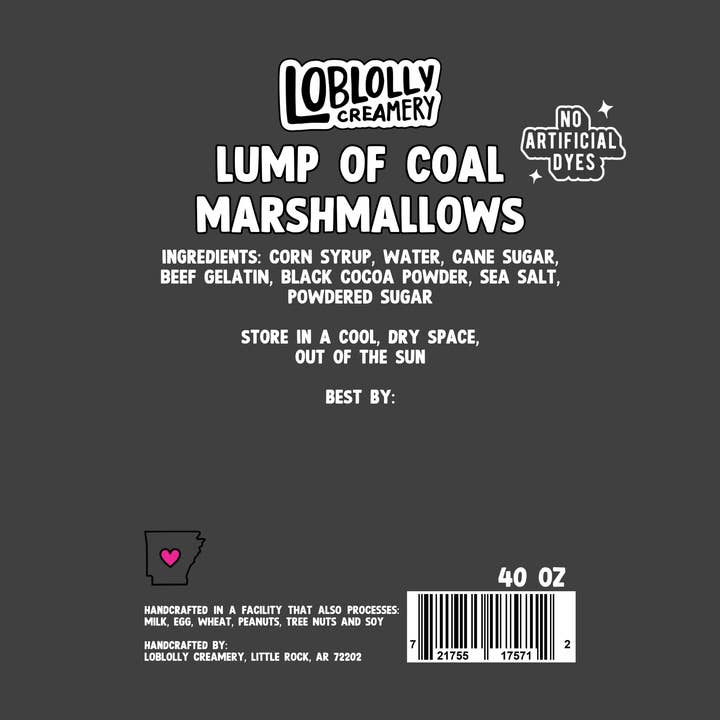 Loblolly Creamery - Wholesale Marshmallow - 40oz Bulk Marshmallows: Lump of Coal