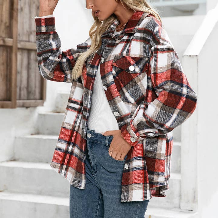 Dinazah Women Thickened Fleece Long-Sleeved Shacket Jacket for wholesale by Dinazah