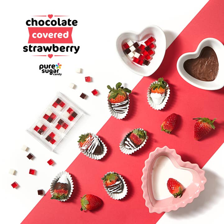 Fraise enrobée de chocolat pour la Saint-Valentin - Hard Candy Cubes pour la vente par Pure Sugar Candy