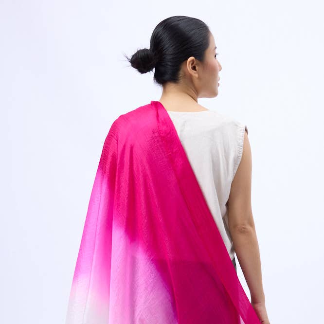 Ombre Hot Pink Silk Habotai Scarf – Hand Dyed Luxury from Vietnam for wholesale by Silk and Bears
