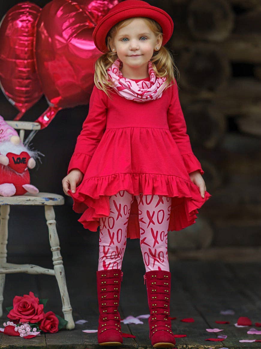 Red Sending You XOXOs Tunic, Scarf, & Legging Set for wholesale on Faire2