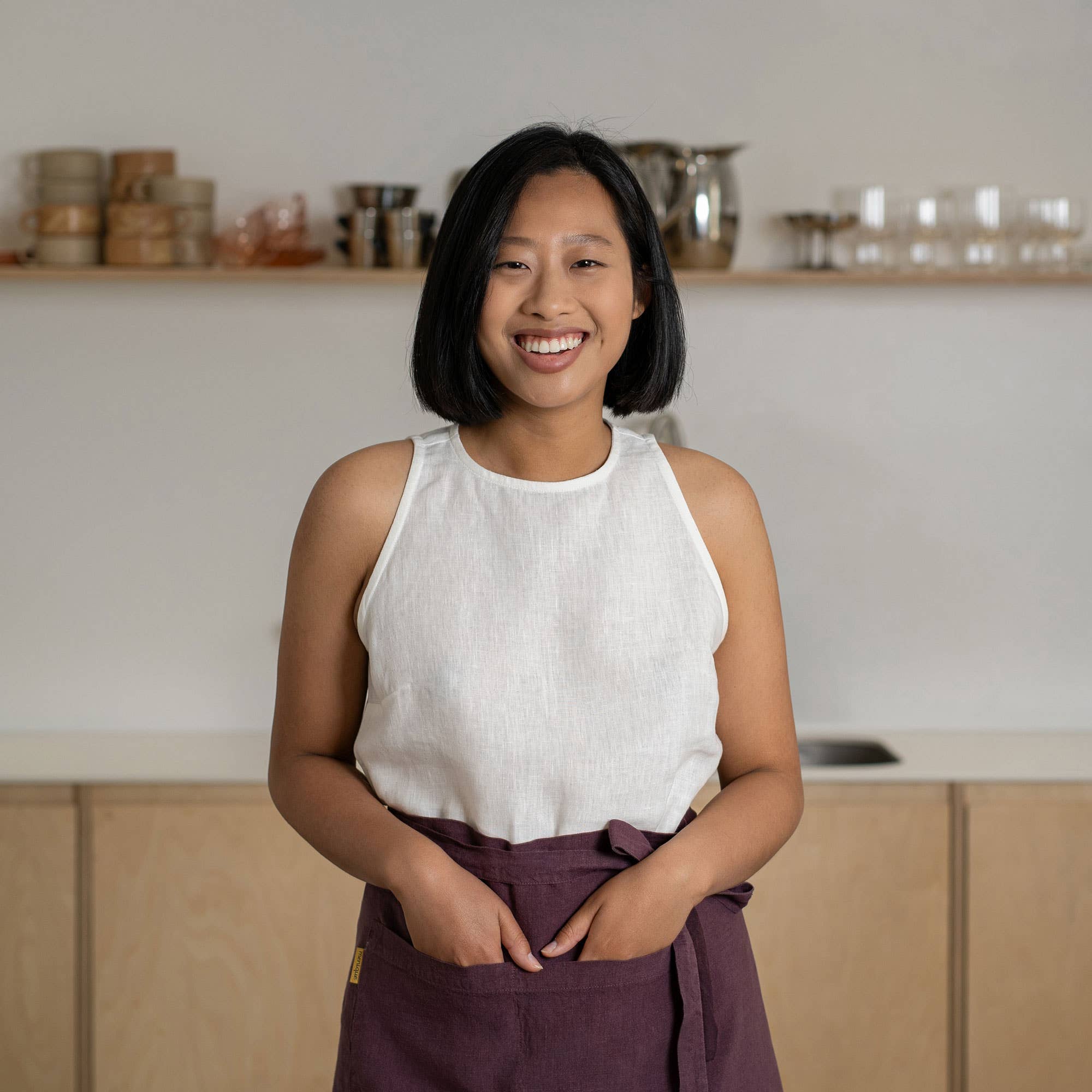 menique – Engroshandel Forklæde – Barista hørhalvforklæde med lomme5