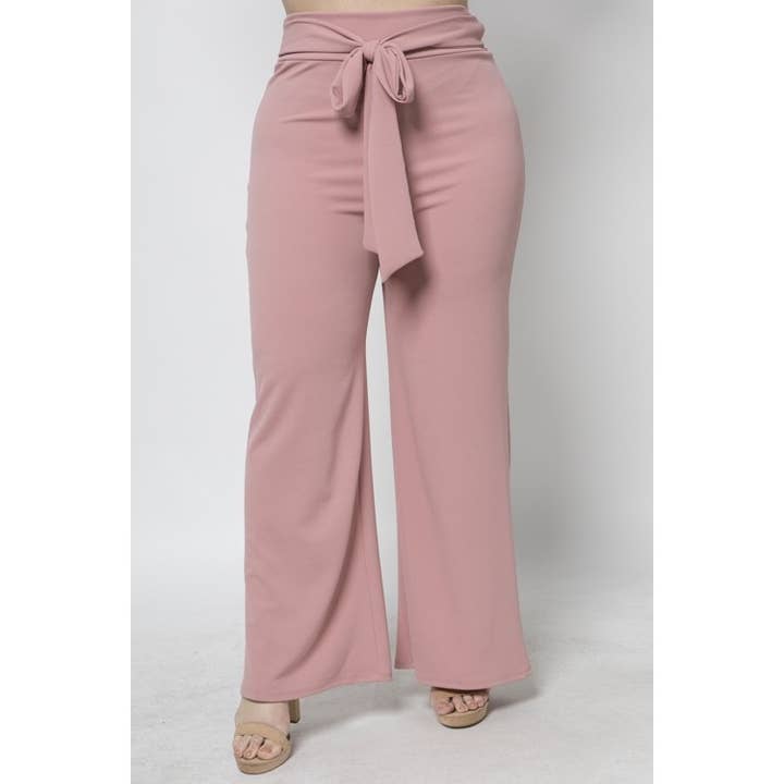 PLUS SIZE TIE FRONT WIDE LEG PANTS for wholesale by Curve Market