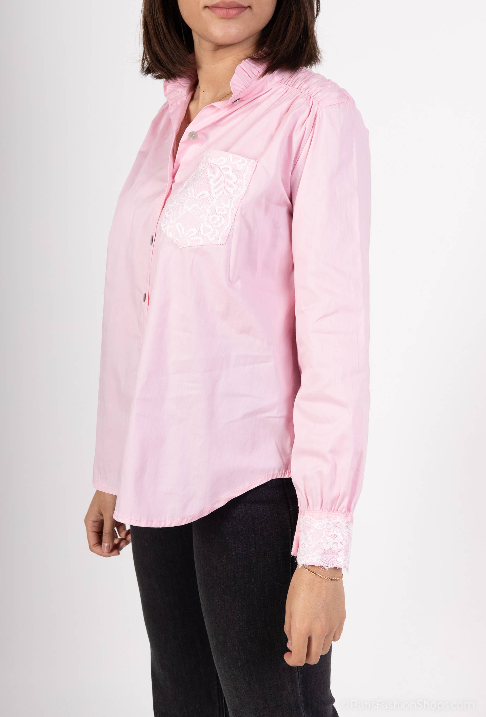 Pépouz' Paris - Vente Chemise à col boutonné – femme - Chemise col mao avec dentelle PC25186