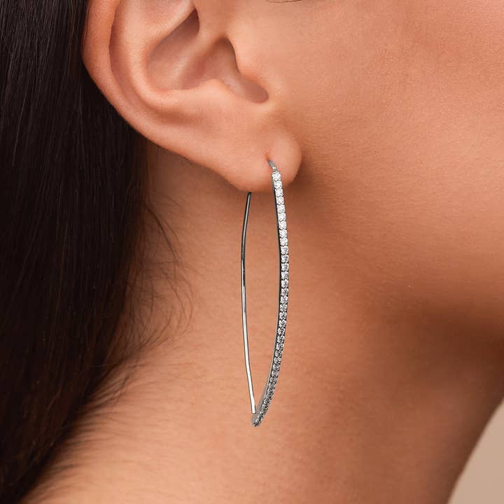 Sterling Forever - Wholesale Hoop Earrings - Isolde CZ Bar Threader Hoop Earring2