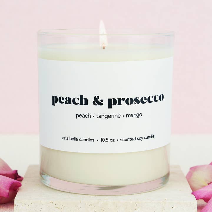 Peach & Prosecco Soy Candle for wholesale by Aria Bella Candles