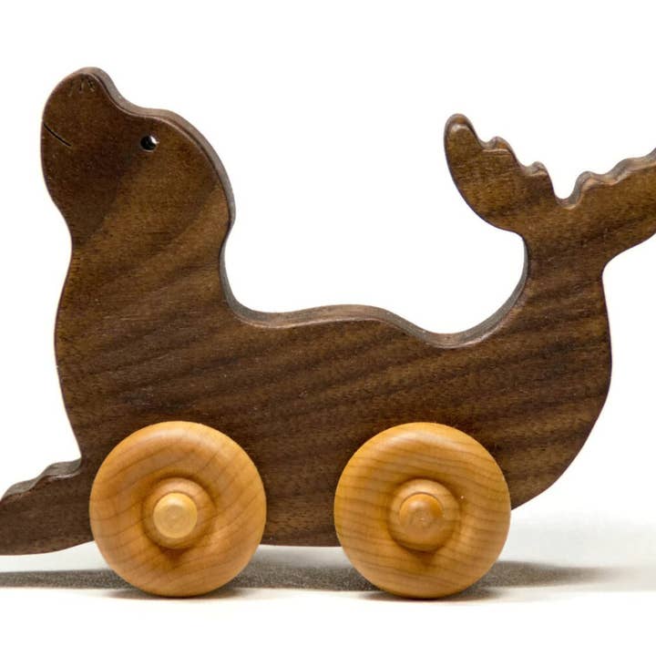 Wooden Toy Car and Seal Push Toy for Toddlers for wholesale by Little Wooden Wonders