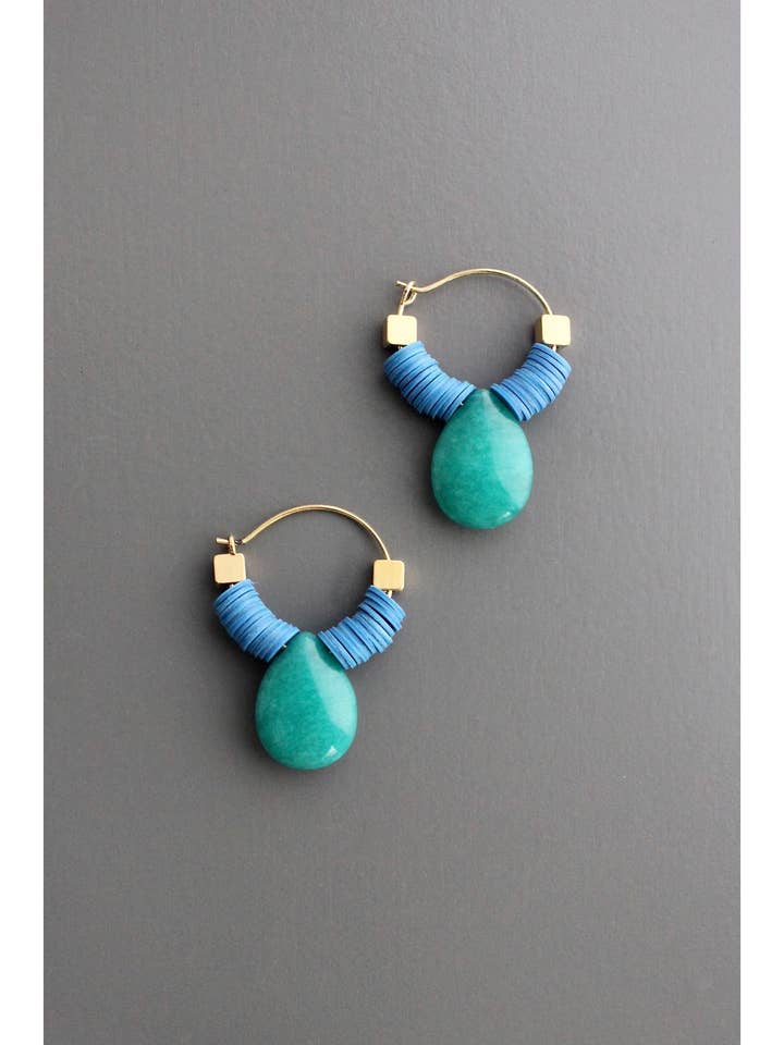 EMIE08 Blue hoop earrings for wholesale by David Aubrey Jewelry