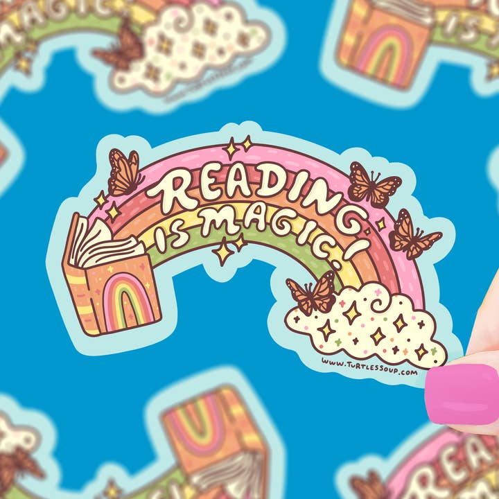 Autocollant en vinyle Reading Is Magic Rainbow Book pour la vente par Turtle's Soup