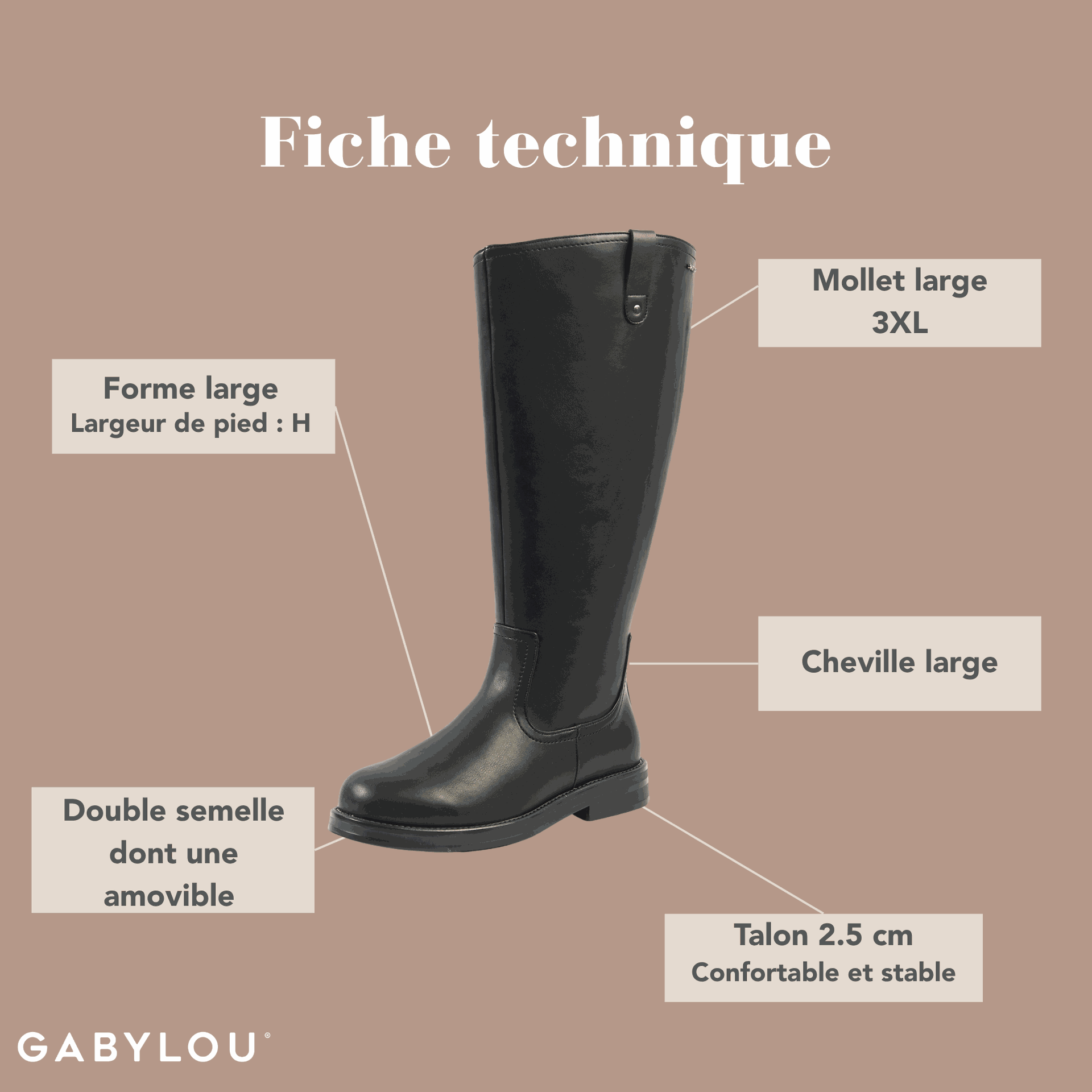 Gabylou - Wholesale Boots - Women's - 3XL Boots for Wide Calves - Model Lise24