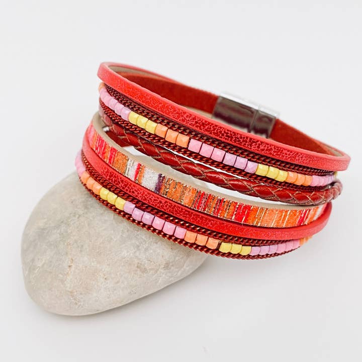 Mio Queena - Wholesale Bangle Bracelet - Bohemian Hand-woven Magnetic Buckle Leather Bracelet - BJ/LB