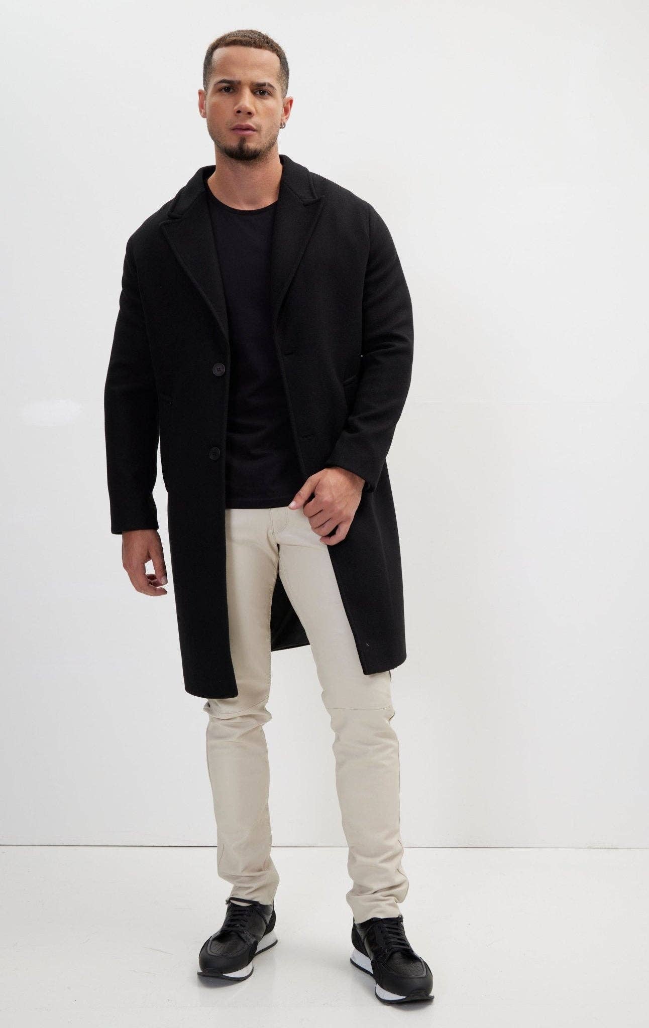 NOIR Caban long ajusté à revers cranté pour hommes - noir en vente sur Faire2