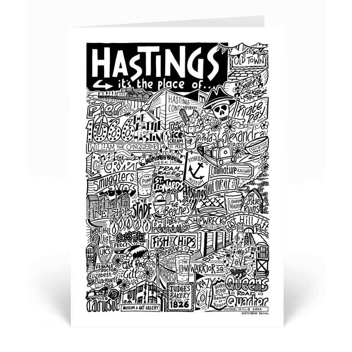 Sketchbook Design – Engroshandel Hverdagshilsen kort – Hastings Landmarks Illustration lykønskningskort