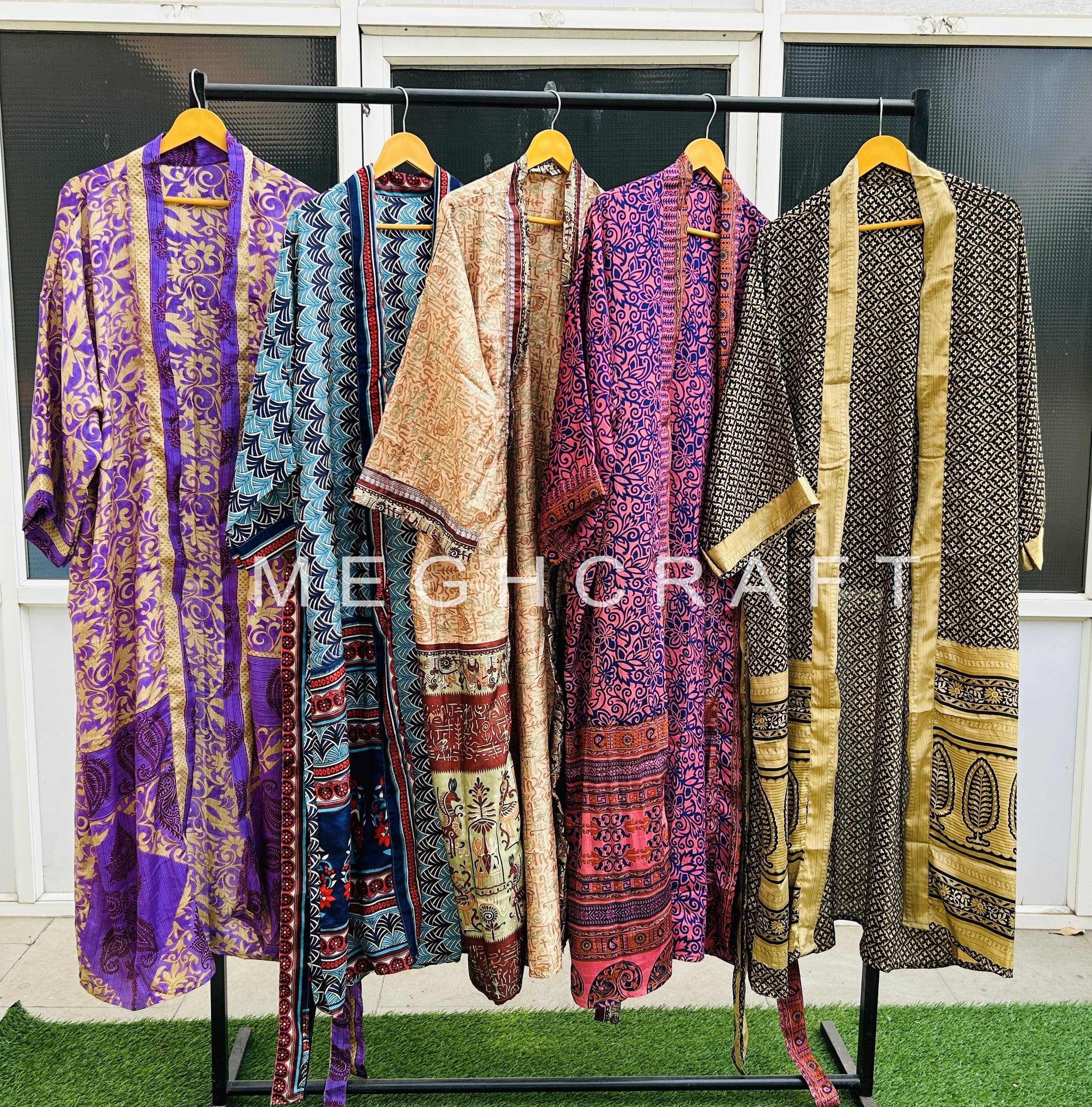 Meghcraft - Wholesale Kimono - Women's - Assorted Recycled Silk Sari Kimono Robe FREE SIZE8