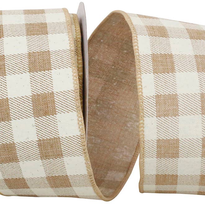 Twill Check Print Linen Wired Edge, 2-1/2 In, 10 Yards for wholesale by RELIANT RIBBON